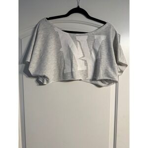 SUMWON Cropped Sweatshirt Small Gray NY Graphic Raw Hem Streetwear Y2K Sporty